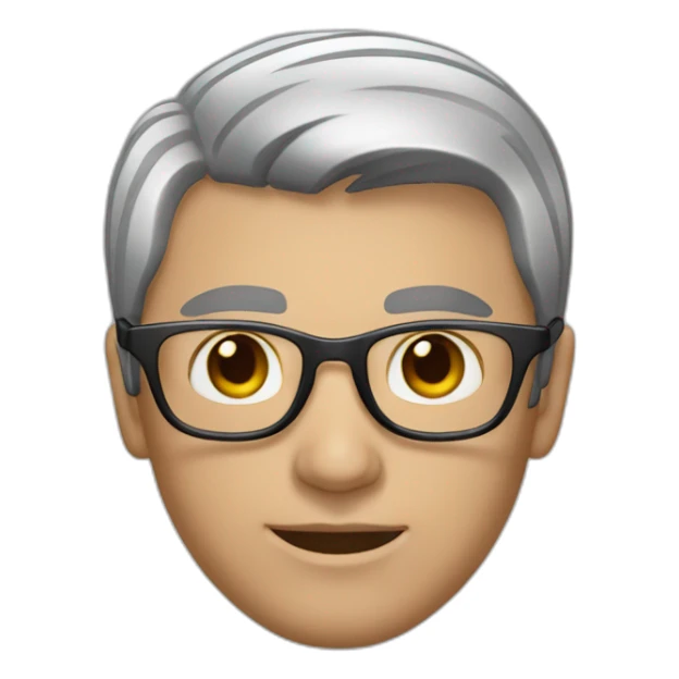 a man with short dark hair, widows peak, round glasses with thin silver metal frames, medium skin sticker