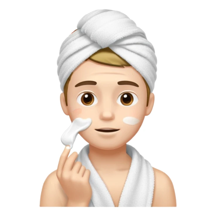 boy with towel headband putting cream on face, morning vibe sticker