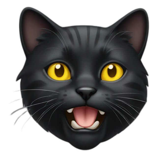 Black puffy cat with yellow eyes yawns sticker