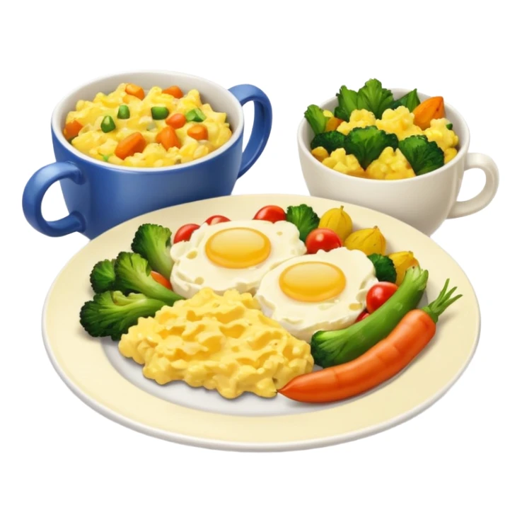 plate with eggs and veggies,  on the side coffee in cute mug sticker