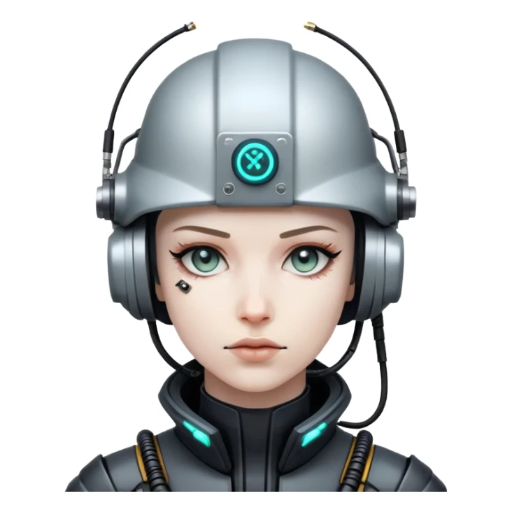 cyberpunk person in helmet with wires sticker