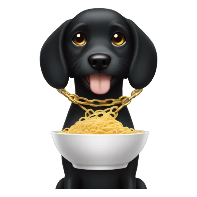 Black dog with gold chain eating ramen sticker