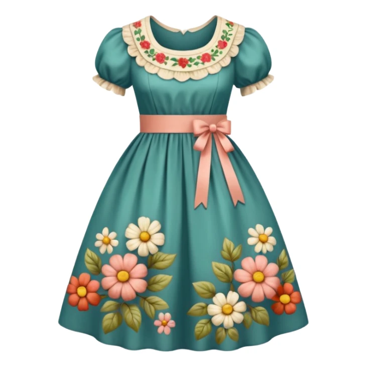 Cottagecore style ultra realistic highly detailed with vintage material, cottagecore style floral dress. No human figures, no emoji icons, no emoji faces. Isolated, dress sticker