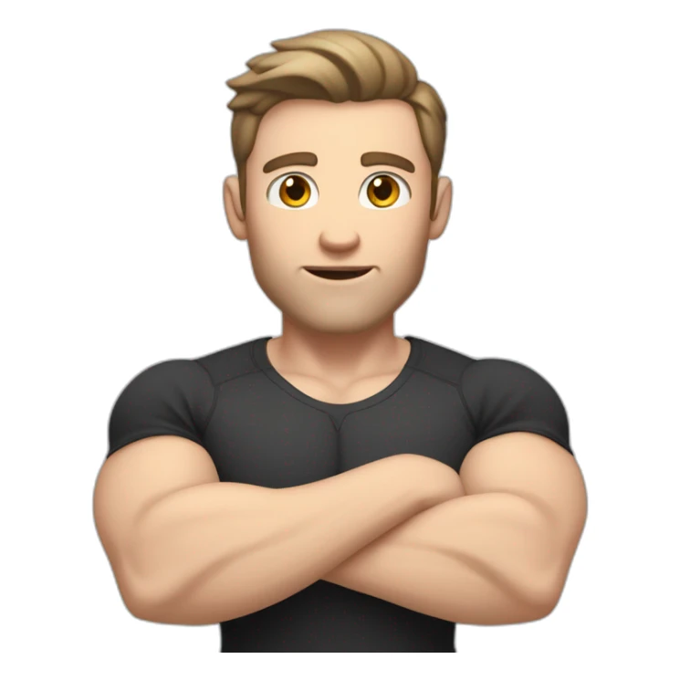 Surprised Pale skinned Fit Man With the biceps and dark brown hair in black shirt, gray sports shorts and white Sneakers sticker