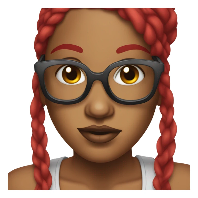 Female rapper with red hear and black glasses and a tattoo on the forehead sticker