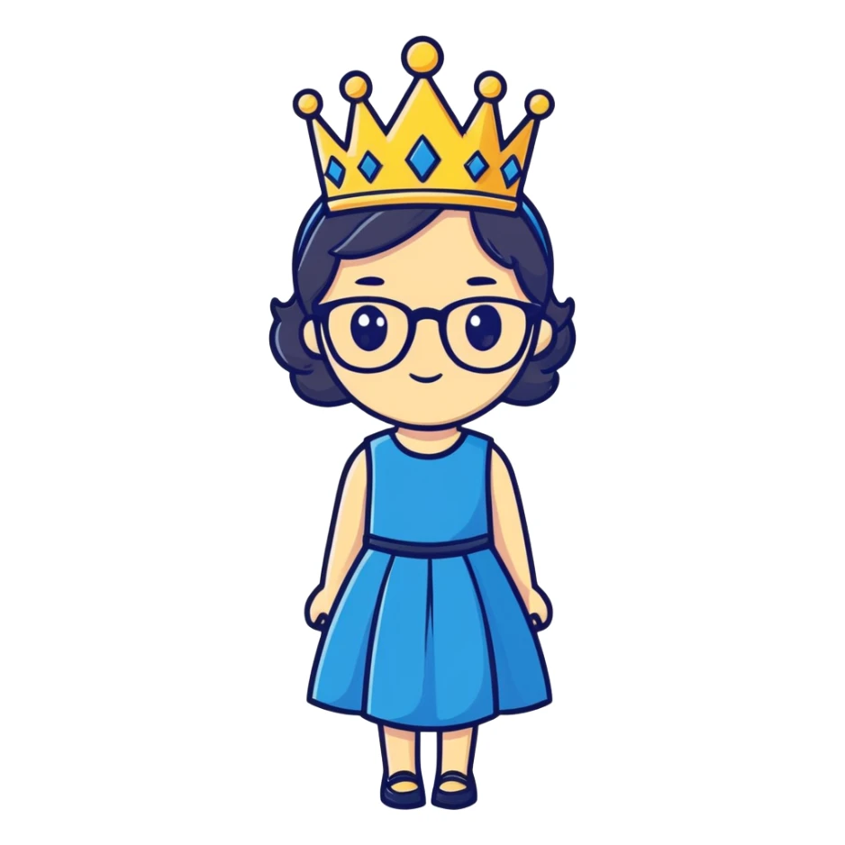Black princess with crown blue dress and glasses sticker