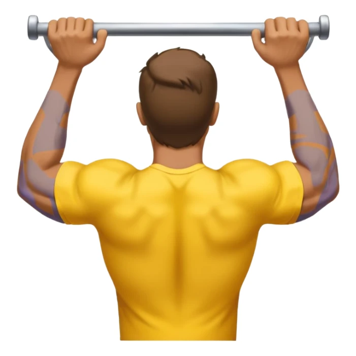 Homem amarelo fazendo barra fixa mostrando as costas sticker