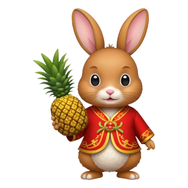 rabbit, wearing chinese ancient red custome, with pine apple,  sticker