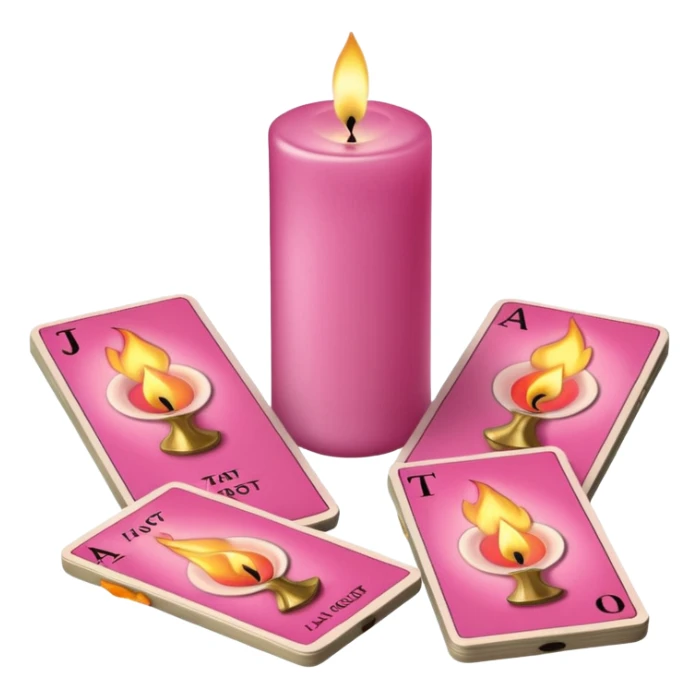 A pink deck of tarot cards and a one candle nearby sticker