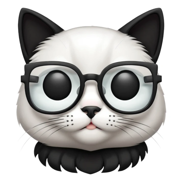black cat full body wearing white glasses with square modern frames sticker