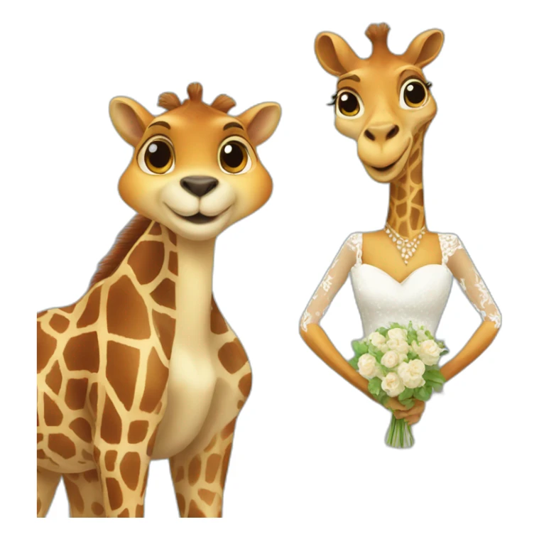 Male giraffe and female squirrel in wedding dress    sticker