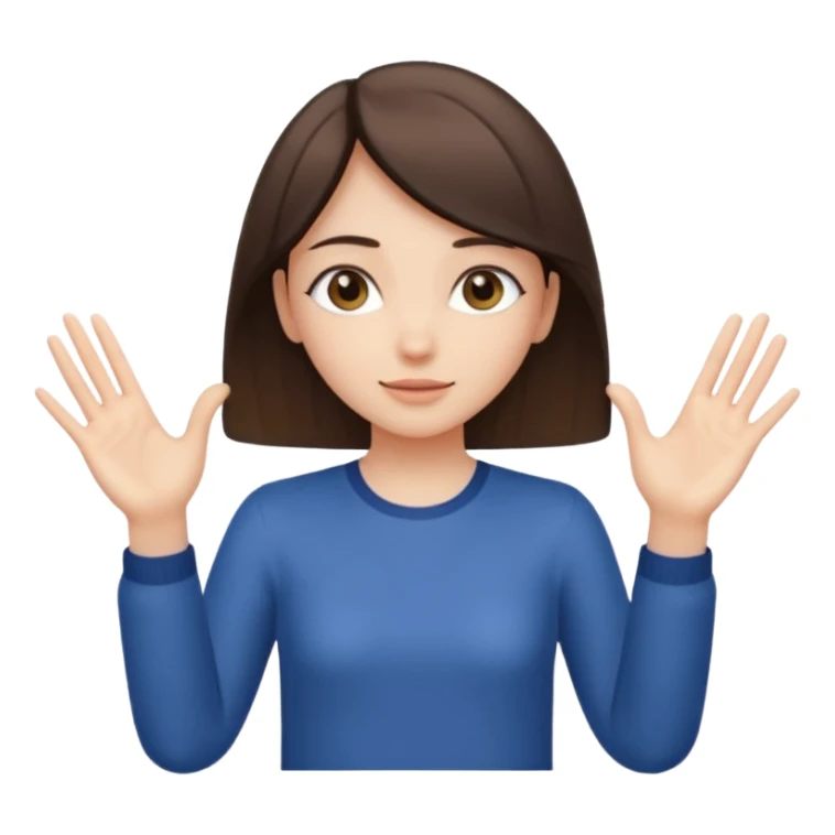Girl with two hands in front out palms facing upwards and hands in front of her LOWER and her left hand slightly lower than her right hand sticker