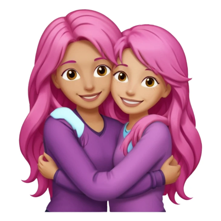 Surprisingly goofy once they open up. Strong, loyal, and incredibly supportive — but still hates wasting time. woman long pink hair hugging another person sticker