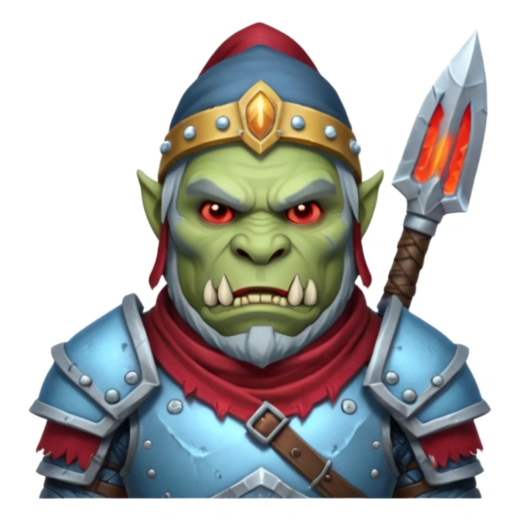 
Fantasy Christmas orc legion soldier icon, iron tundra army theme, heavy winter armor, disciplined brutal look, icy blue steel armor with deep crimson accents, frozen metal texture, cold winter atmosphere, male variant sticker