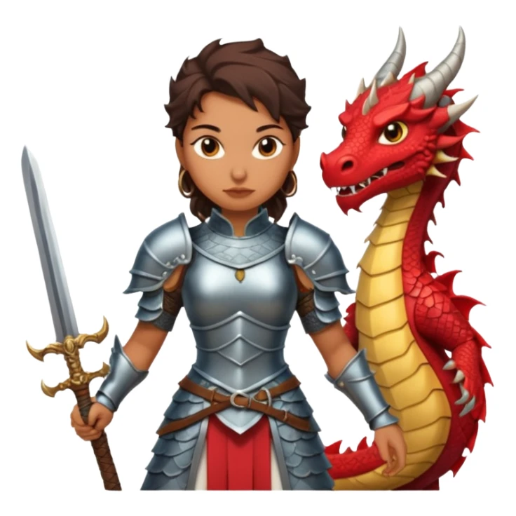 Fierce Latina in armor with a sword next to beheaded dragon sticker