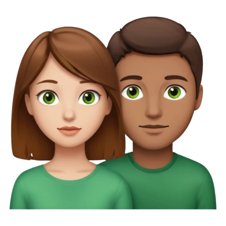 A boyfriend with light brown hair and green eyes next to his girlfriend with dark brown hair and brown eyes sticker