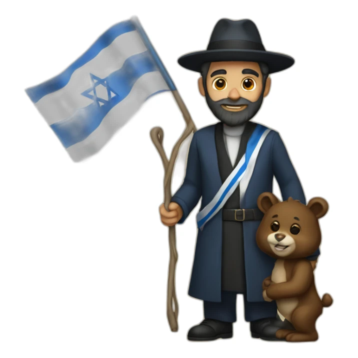 rabbin with long bear holding israel flag sticker