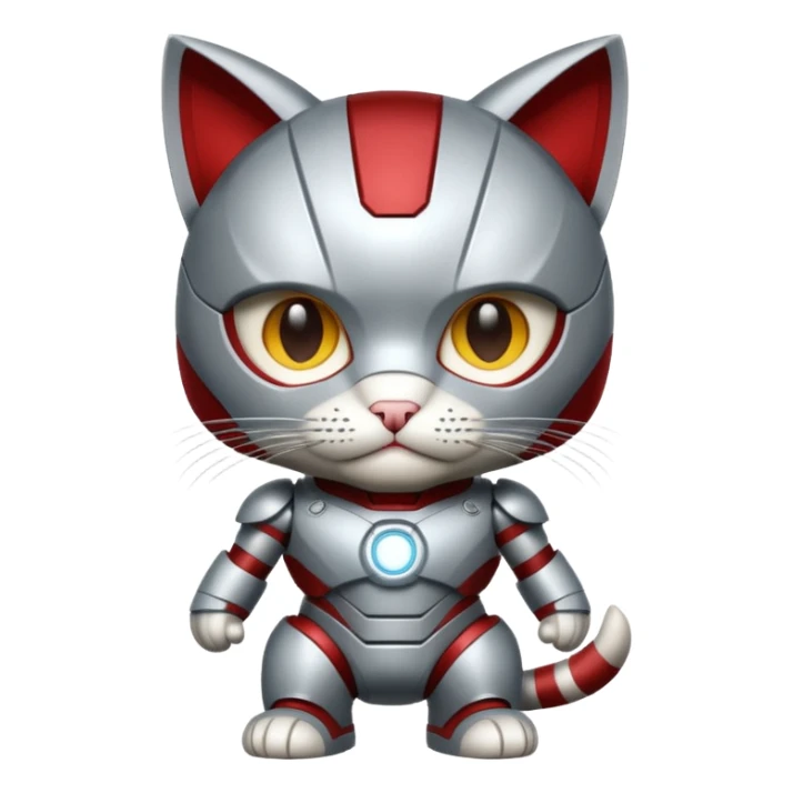 gray and white striped cat in an Iron Man costume sticker