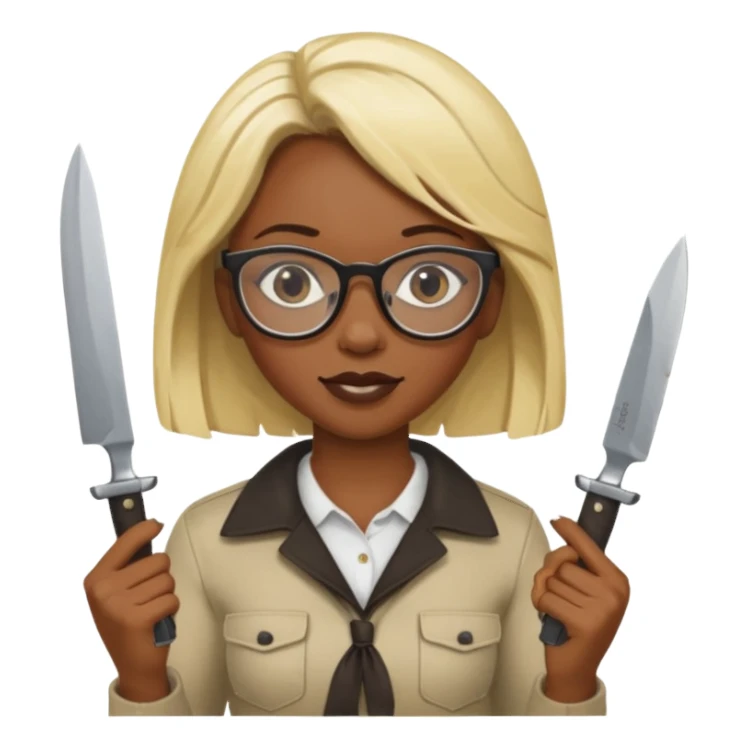 blonde black woman with glasses and knives sticker