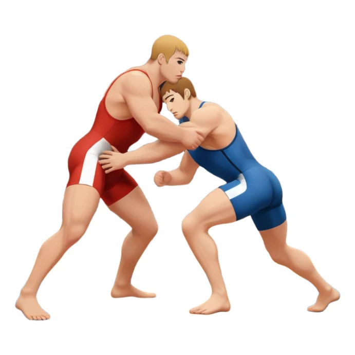 An icon representing freestyle wrestling, with two athletes engaged in a dynamic struggle on the mat. One wrestler attempts a takedown while the other counters, showcasing agility and technique. The background features a stylized wrestling ring with minimal design elements, emphasizing the action.  sticker
