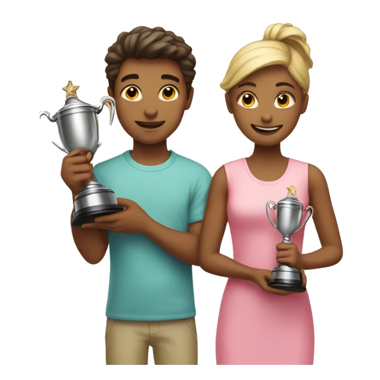 boy and girl holding trophy sticker