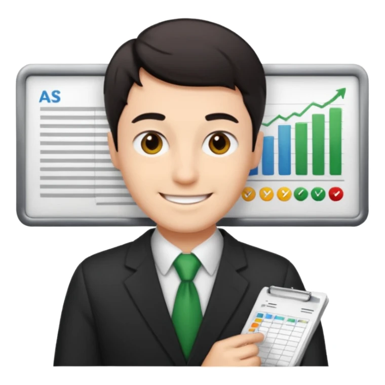 smile male dark short hair auditor with spreadsheet emoji sticker