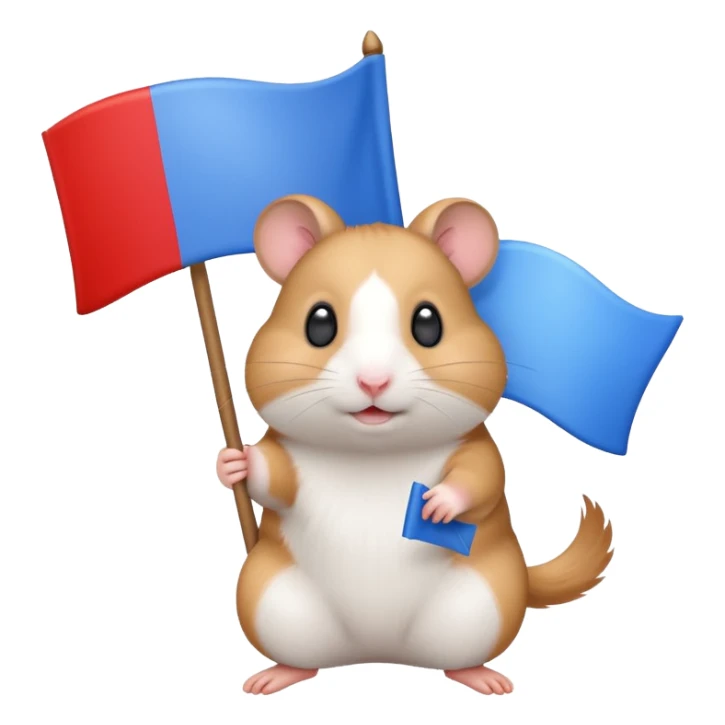 a hamster holding a white-blue-red flag emoji sticker