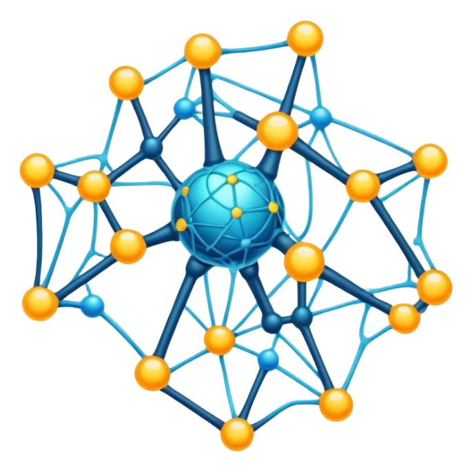 cartoon neural network with glowing nodes and connections sticker