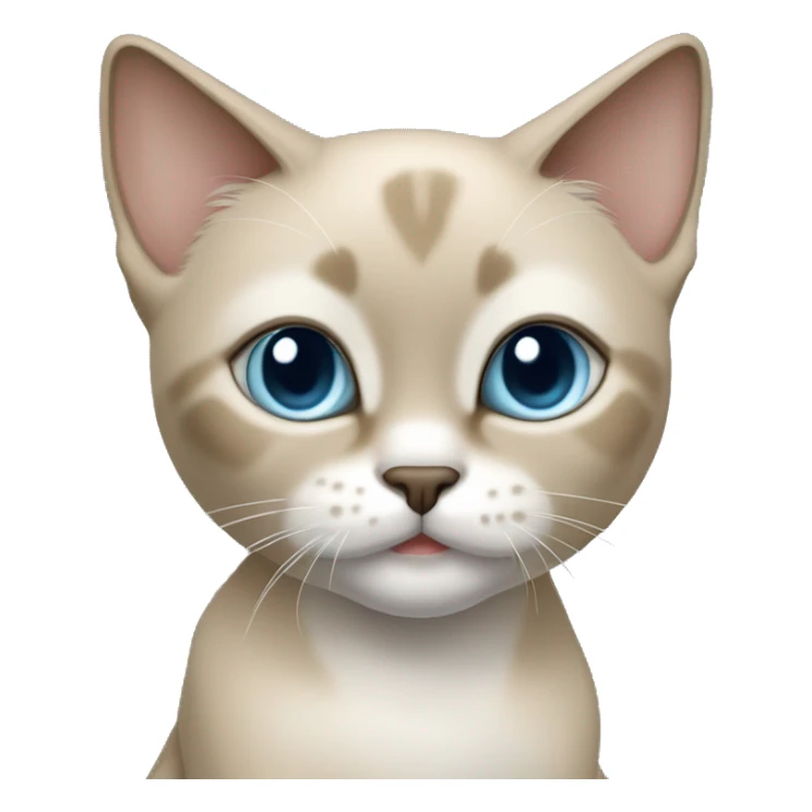 Thai breed cat with a light cream-brown body, dark gray nose and face, ears, and paws. sharp ears, and striking light blue eyes  sticker