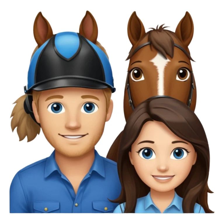 Smiling blue eyed trevor donovan with smiling danica mckellan with brown eyes and one brown horse sticker