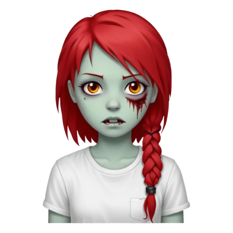 zombie girl with red long emo hair and white shirt sticker