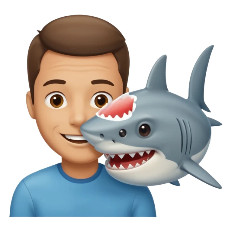 Man kissing a picture of a shark sticker