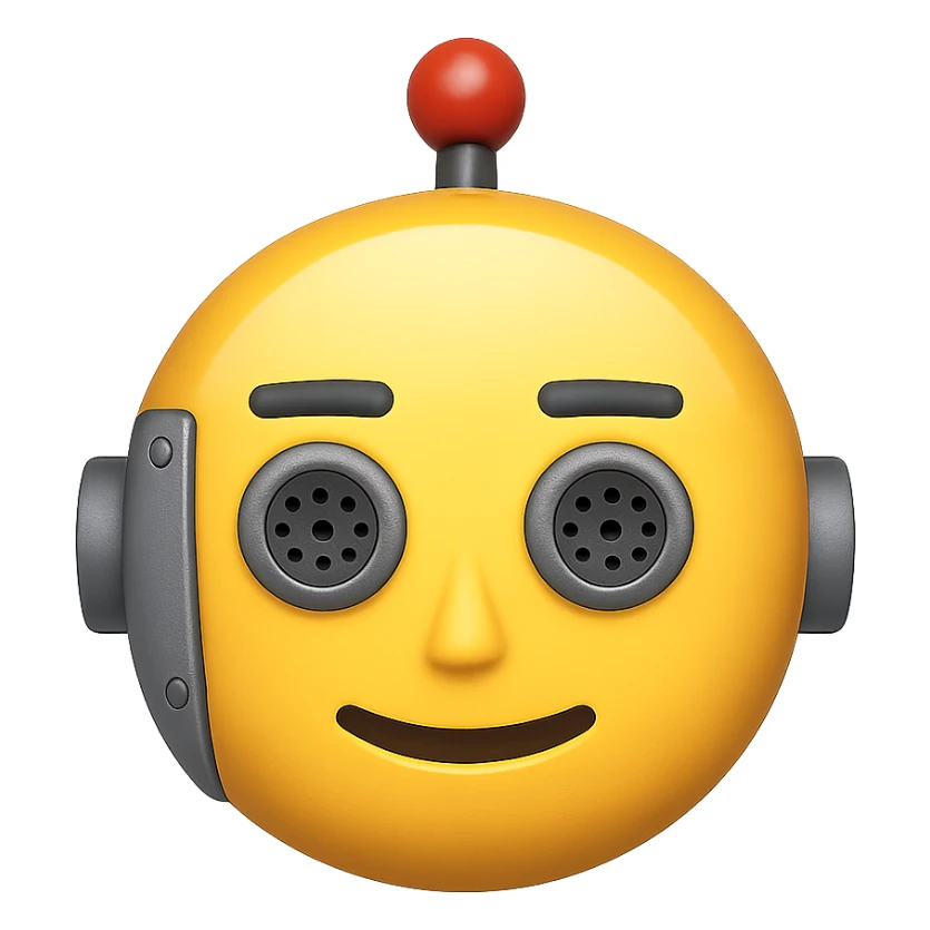 face with robot features emoji, digital illustration, no background sticker
