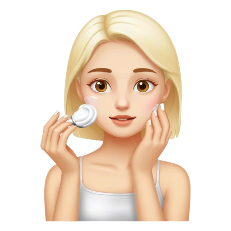 white girl applying cream on face sticker