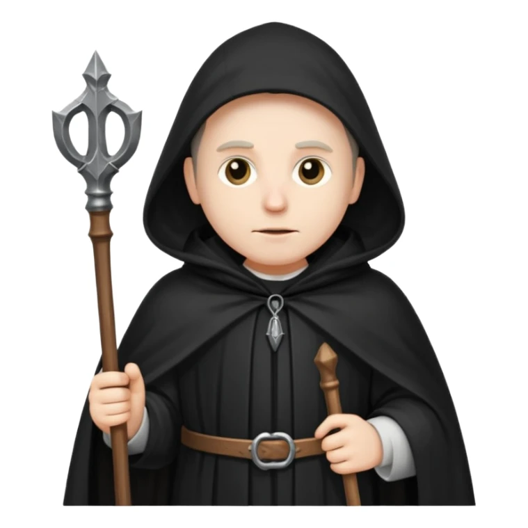 A wandering philosopher in a long black cloak with a staff sticker