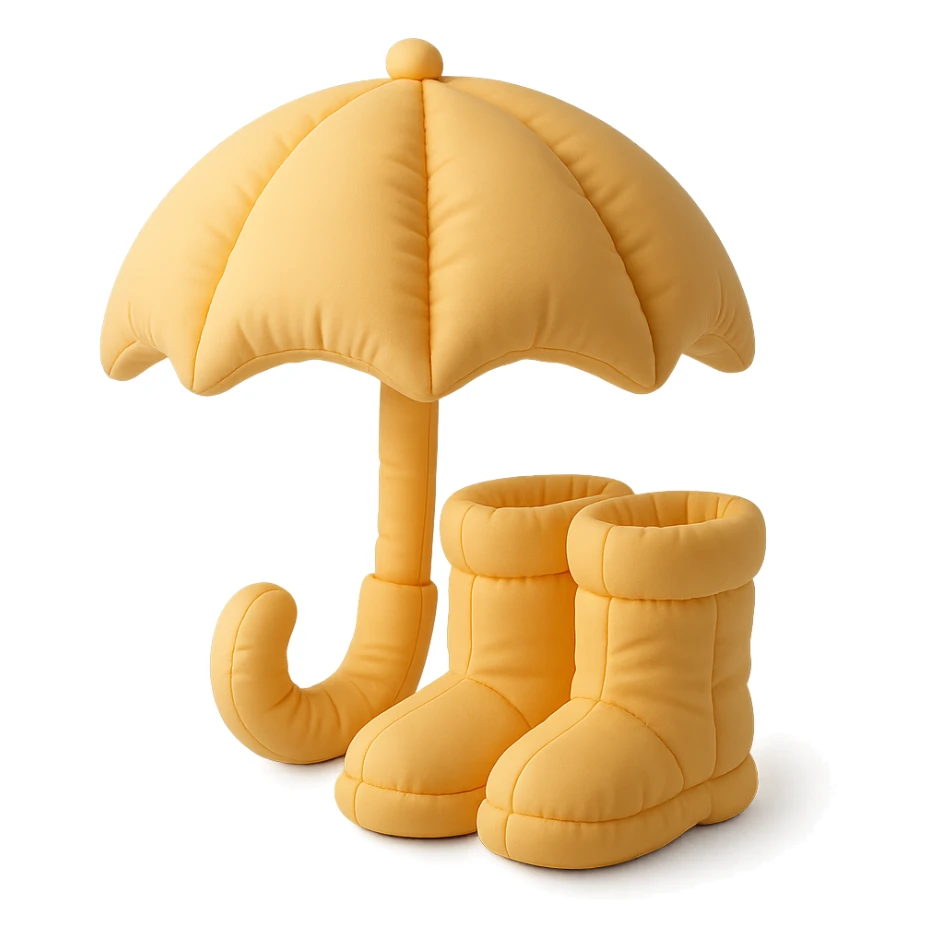 umbrella with matching rain boots, plush and rounded, cute, cushion style sticker