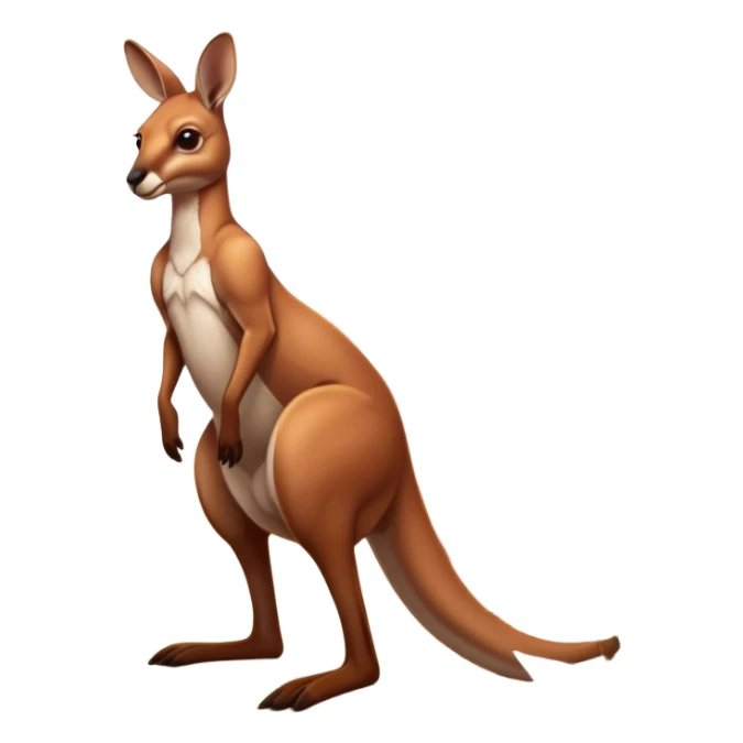 Cinematic-realistic Australian kangaroo, standing tall with powerful hind legs and a muscular tail for balance. Its reddish-brown fur glows under the golden sunlight, ears perked and eyes alert. The rugged outback stretches behind it, with dry grass and scattered eucalyptus trees completing the iconic scene. sticker
