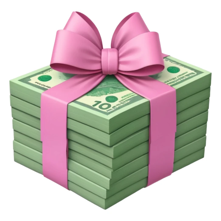 Forest Green Australian $100 notes stacked together and wrapped in a pink bow sticker