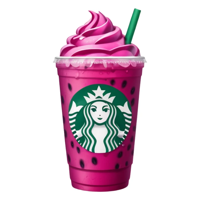 Starbucks dark pink dragonfruit refresher. flat on top. starbucks logo. sticker
