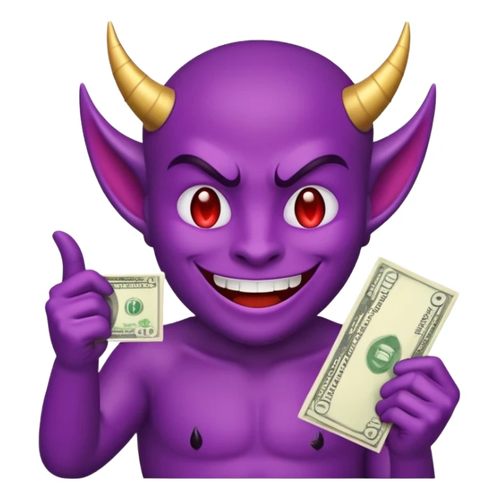 purple devil emoji (fun and light hearted) with money  sticker