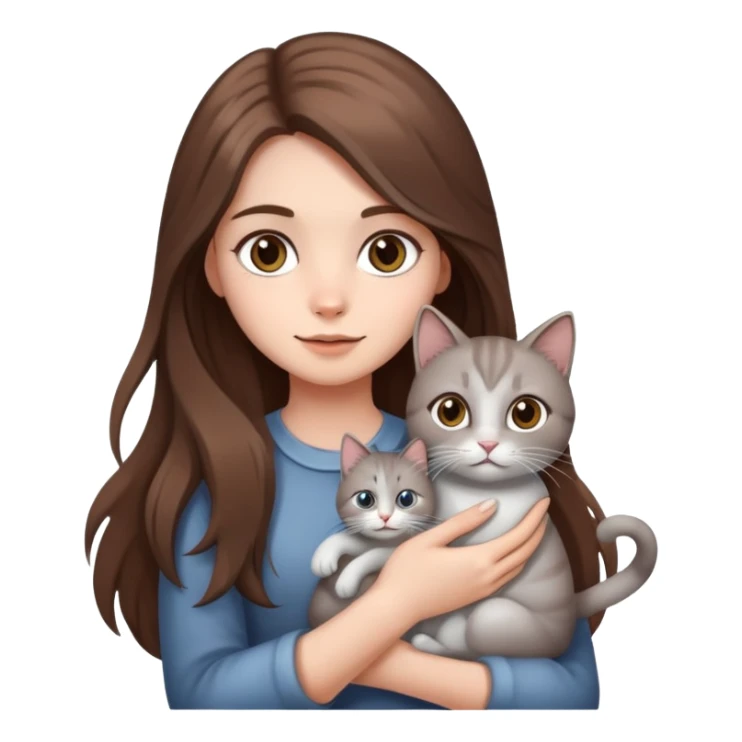 A girl with long brown hair holding a silver-colored cat sticker