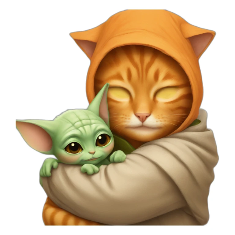 Orange cat and baby yoda hugging sticker