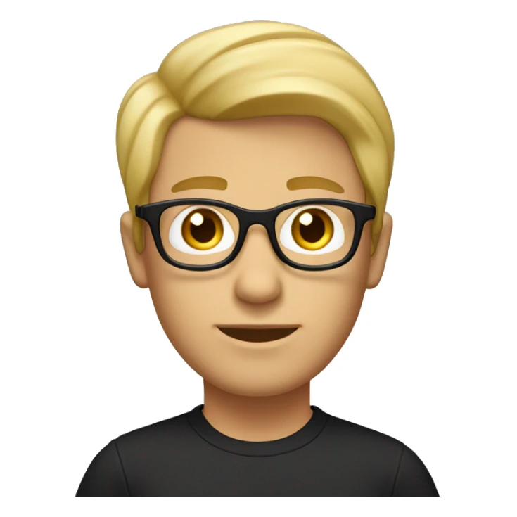 guy, white black shirt, square glasses, brown eyes, blond hair below the ears, “curtains” hairstyle. sticker
