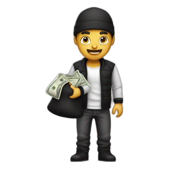 Thief with black and white shirt and a money bag sticker
