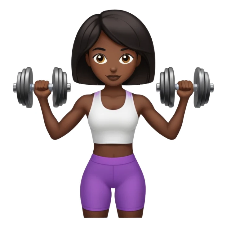 black dark girl mid long dark hair lifting dumbbells sticker