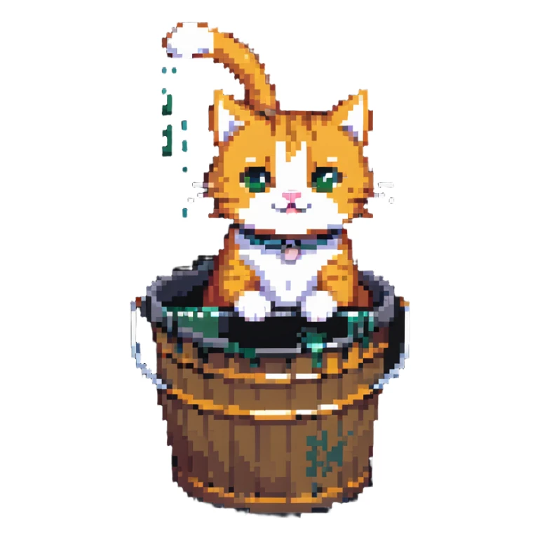 cute cat sitting with a large bucket stuck on its head sticker