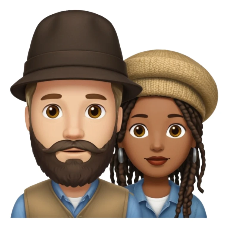 Couple emoji -WHITE with man with beardmwoth hate on and BLACK FEMALEwith mid length locs sticker