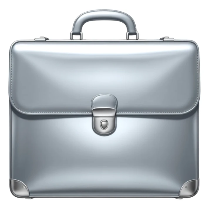 A luxury briefcase emoji made of polished silver chrome, smooth rectangular shape, metallic reflections, minimal high-end design, swag business aesthetic, iOS emoji style, centered, clean white background
 sticker