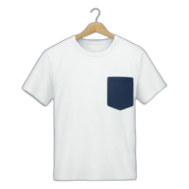 white tshirt with navy letter r on breast pocket sticker