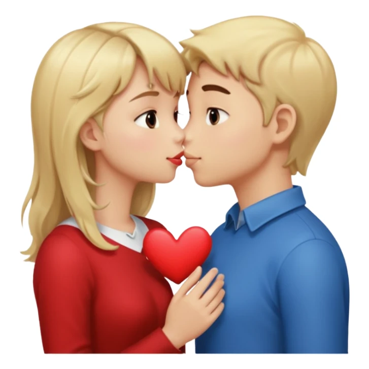 Blond Boy and brunette girl kissing with hearts sticker